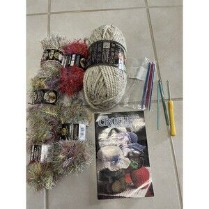 Crochet Lot Yarn And A Book And Crochet Hooks BoxFK
